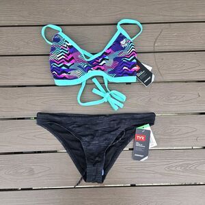 TYR Durafast Womens Teramo Crosscut Tieback Bikini Multicolor Purple Sz M New
